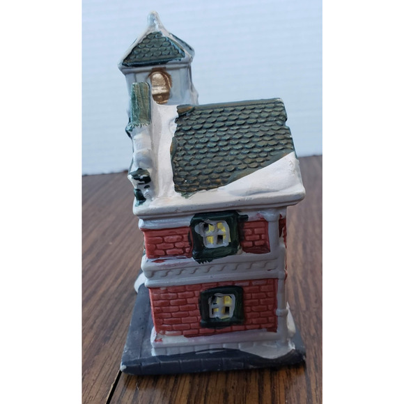 Hand Painted Porcelain Ceramic Christmas Town Small Red Fire Station - Picture 2 of 7